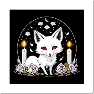 Gothic or Goth Fox with Candles and Roses | Black and White Design Posters and Art